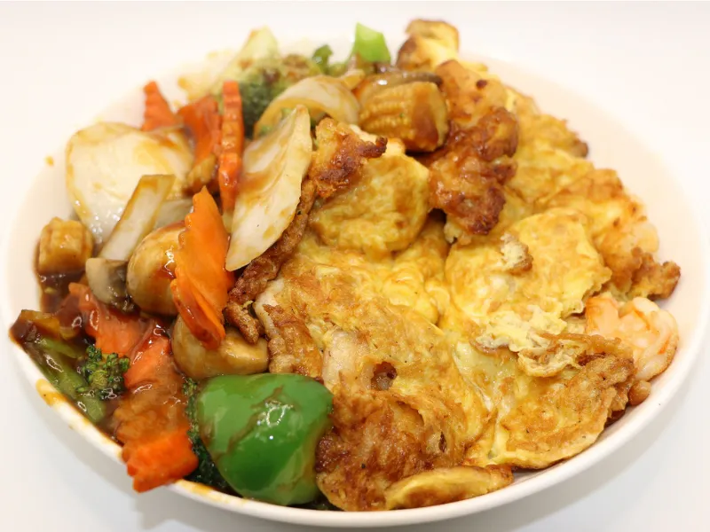 Egg and shrimp stir-fry with mixed vegetables at Wah Hing Kitchen, a Chinese Restaurant in South Ozone Park